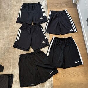 5 pairs of Boys black Soccer Shorts (Adidas & Nike)